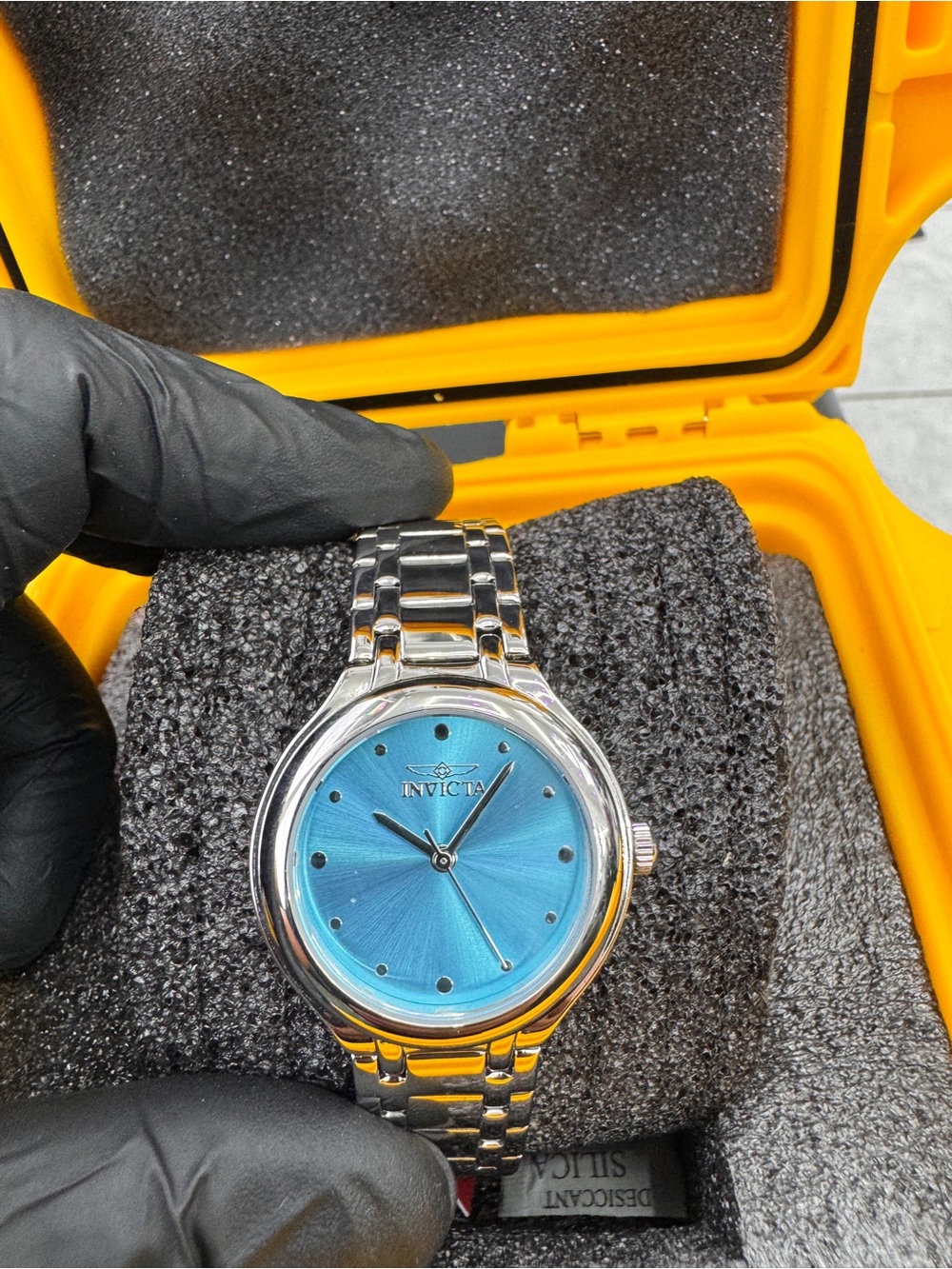 Invicta Men’s Silver Watch with Blue Sunburst Dial